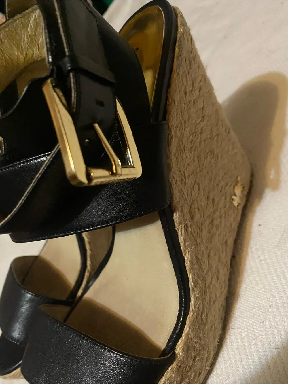 Michael Kors Black Leather Ankle-Strap Espadrille Wedges